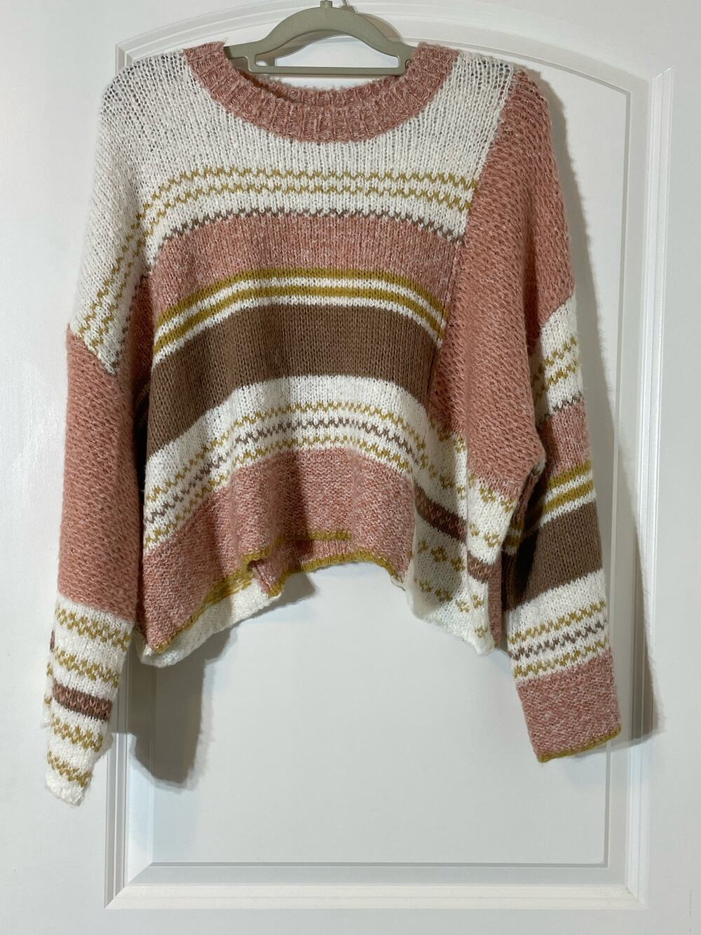 Sincerely Jules Sweater Medium Wool Blend Pink Striped Cottage Core Boho NWT